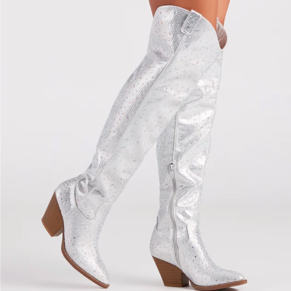 Rhinestone Thigh-High Cowboy Boots